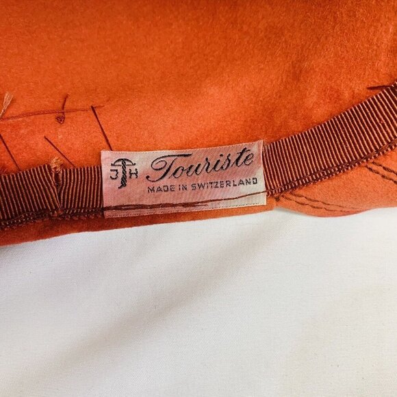 Vintage 50s 60s Felt Hat Womens Touriste Made In Switzerland Handmade Orange - Picture 9 of 14